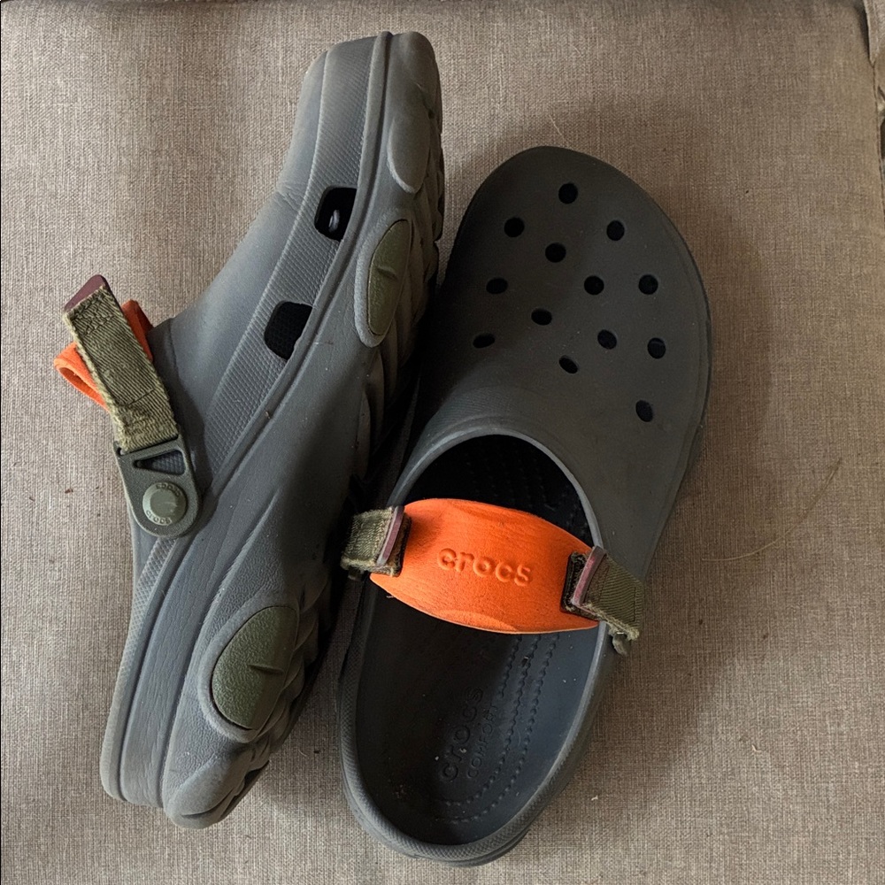 CROCS Men's Dark Gray Clogs with Orange and Olive Straps